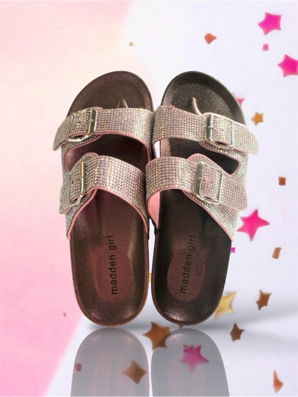 🆕💗Madden Girl Women’s Rhinestone Sandals Adjustable Buckles • PINK • 7US / 38EU